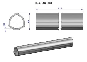 Rura wewnętrzna Seria 4R i 5R do wału 460 przegubowo-teleskopowego 45x3.8 mm 315 mm WARYŃSKI