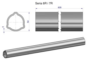 Rura zewnętrzna Seria 6R i 7R do wału 760 przegubowo-teleskopowego 54x4 mm 635 mm WARYŃSKI