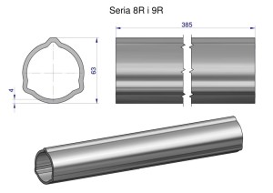 Rura zewnętrzna Seria 8R i 9R do wału 510 przegubowo-teleskopowego 63x4 mm 385 mm WARYŃSKI