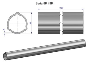 Rura zewnętrzna Seria 8R i 9R do wału 860 przegubowo-teleskopowego 63x4 mm 735 mm WARYŃSKI