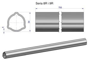 Rura wewnętrzna Seria 8R i 9R do wału 910 przegubowo-teleskopowego 54x5mm 755 mm WARYŃSKI