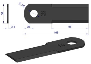 Nóż obrotowy rozdrabniacz słomy sieczkarnia 166x50x3.5mm otwór 20 zastosowanie 1322241C2 Massey Ferguson WARYŃSKI ( sprzedawane po 25 )