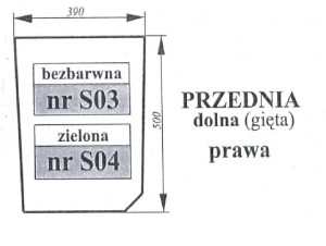 Szyba przednia dolna Zetor Proxima prawa zielona gięta 53369195