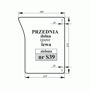 Szyba przednia dolna lewa gięta zielona John Deere