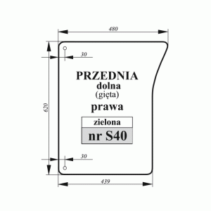 Szyba przednia dolna prawa John Deer gięta zielona