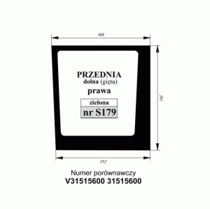 Szyba przednia dolna prawa  VALTRA/VALMET zielona gięta