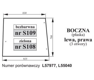 Szyba boczna John Deere zielona L57977, L55040