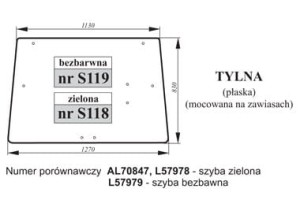 Szyba tylna zielona płaska John Deere AL70847, L57978, L57979