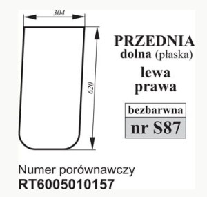 Szyba przednia DOLNA JOHN DEERE 6005010157