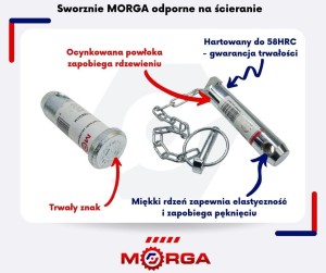 Sworzeń widłaka zaczepu polowego Ursus C-330 C-360 hartowany MORGA
