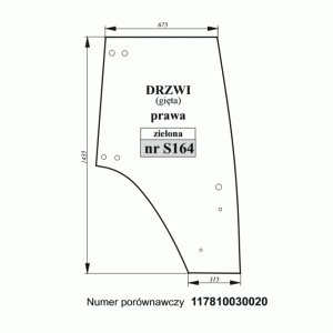 Szyba drzwi prawa gięta zielonaFendt