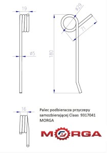 Palec podbieracza przyczepy samozbierającej Claas malowane proszkowo MORGA