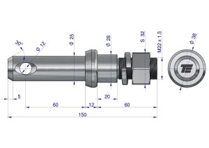 Sworzeń z gwintem T-SG25602240150 fi 25/60 mm M22x1.5/40 mm  150 mm TEGER
